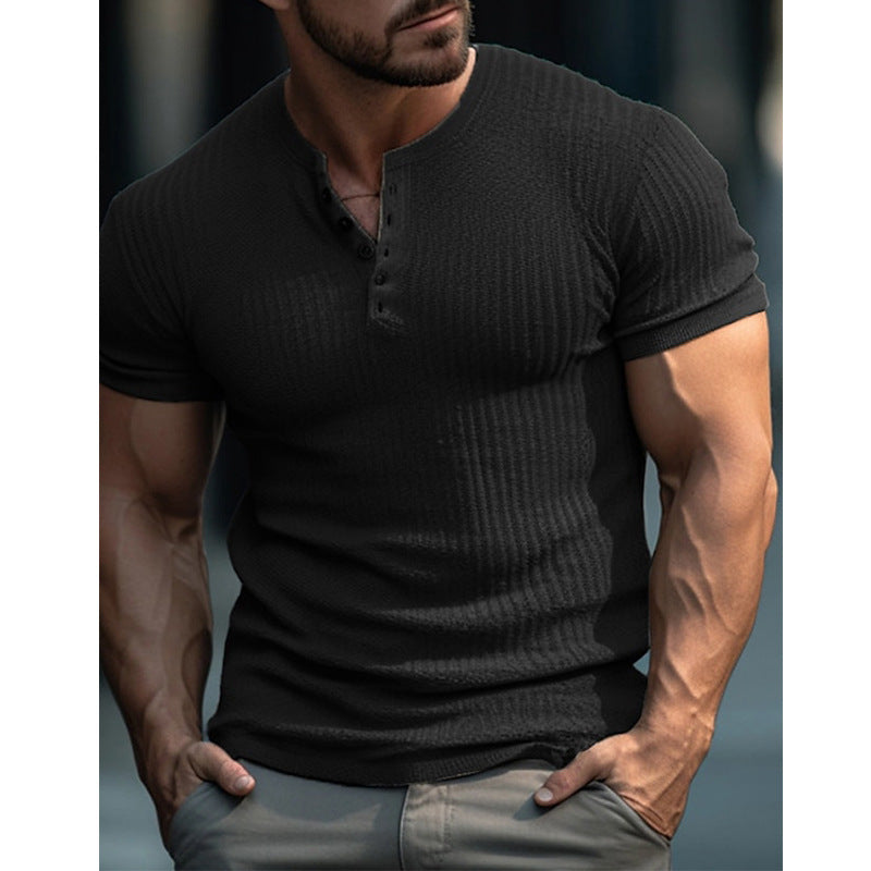 Herren Kurzarm Henley-Shirt mit strukturiertem Design und stylisher Knopfleiste Echoarchiv