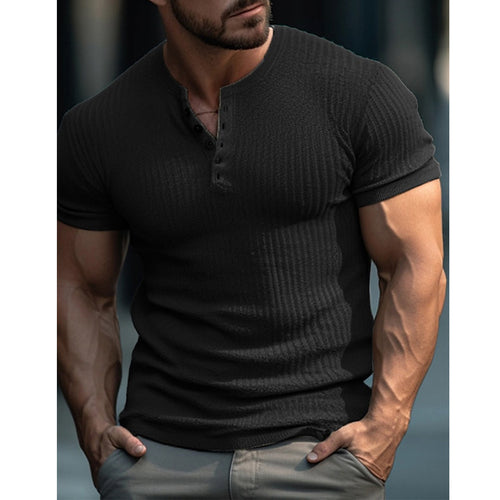 Herren Kurzarm Henley-Shirt mit strukturiertem Design und stylisher Knopfleiste Echoarchiv