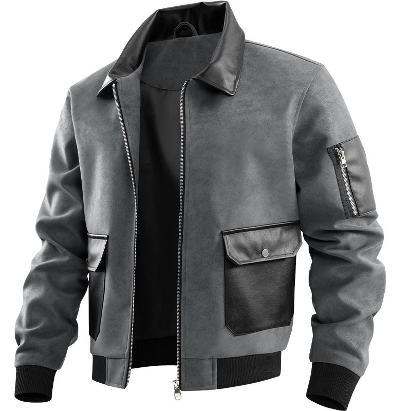 Herren Modische Lederjacke mit hohem Kragen und praktischen Taschen Echo Archiv