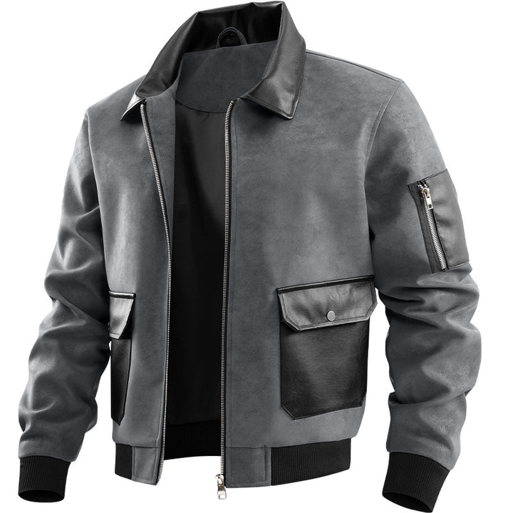 Herren Modische Lederjacke mit hohem Kragen und praktischen Taschen Echo Archiv