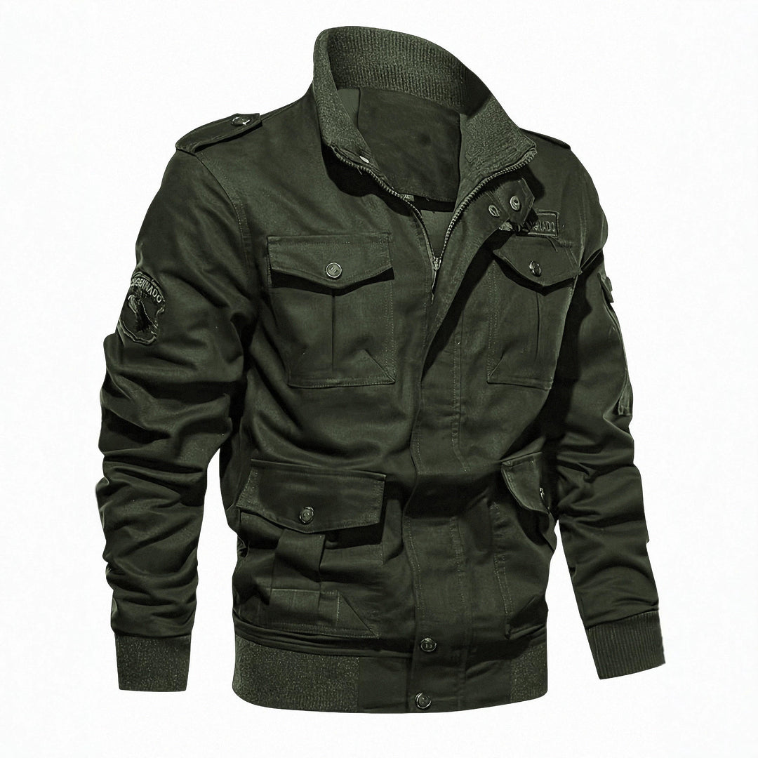Herren Fieldjacke im Military-Stil mit Mehrfach-Taschen und Strickkragen Echoarchiv