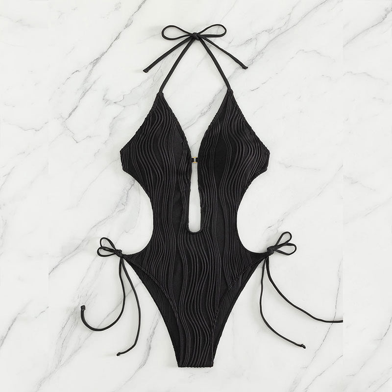 Damen Einteiler Badeanzug mit modischem Cut-Out und elastischem Wickeldetail Echo Archiv