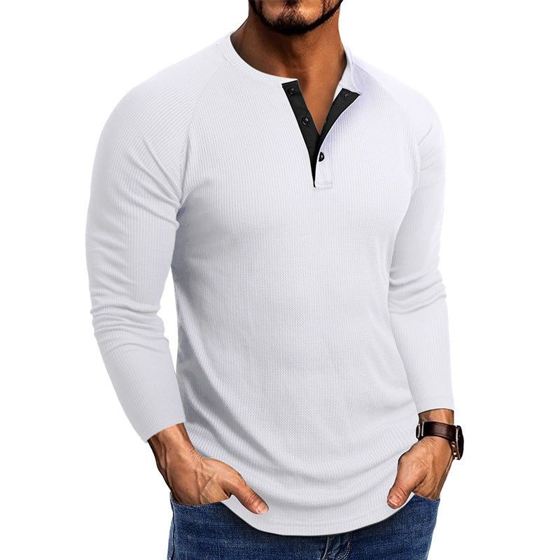 Herren modisches Langarm-Henley-Shirt mit strukturiertem Stoff und eleganten Knopfdetails Echoarchiv