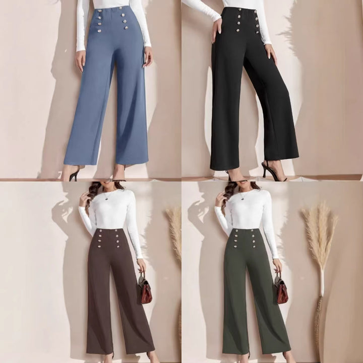 Damen nan hohe Taillenhose mit weitem Bein, maritim inspirierten Zierknöpfen Echo Archiv