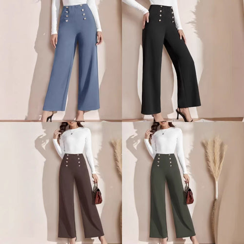 Damen nan hohe Taillenhose mit weitem Bein, maritim inspirierten Zierknöpfen Echo Archiv