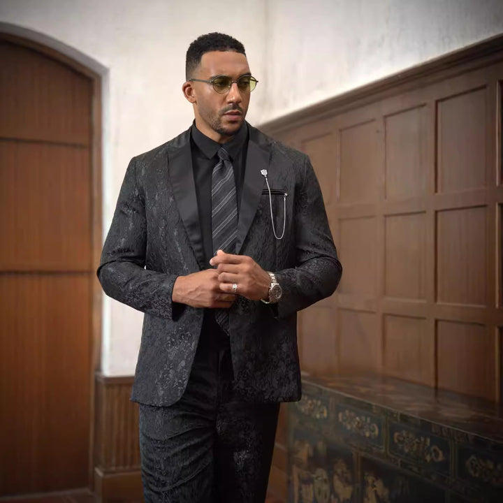 Herren festliches Anzugset mit floralem Jacquard-Muster Echoarchiv