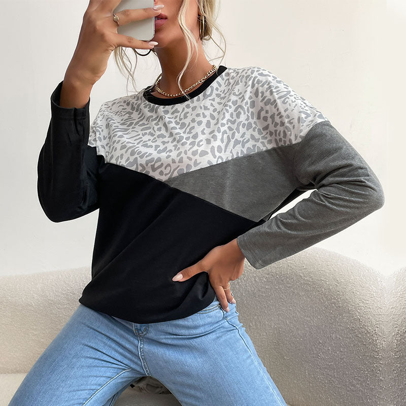 Damen Langarmshirt mit Colorblock, Leo-Print-Einsatz und lässiger Oversize‑Passform Echoarchiv