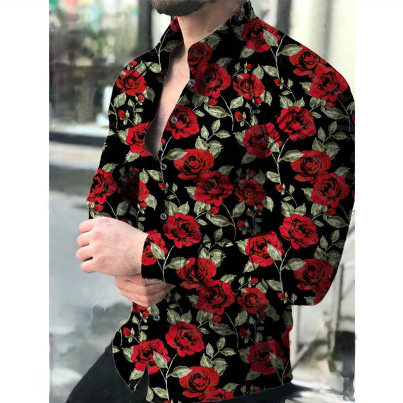 Herren Langarmhemd mit floralem Schmetterlingsdesign Echoarchiv
