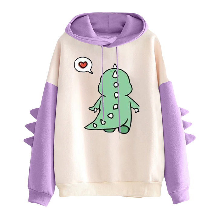 Damen Kapuzenpullover mit niedlichem Dinosaurier-Print und dreidimensionalen Ärmeldetails – Auréline