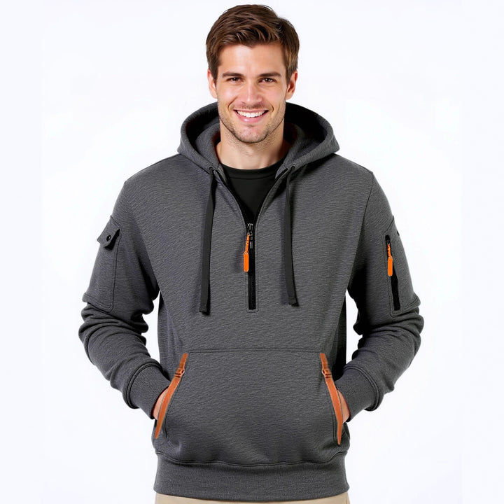 Herren modischer Kapuzenpullover mit innovativer Taschenlösung Echoarchiv