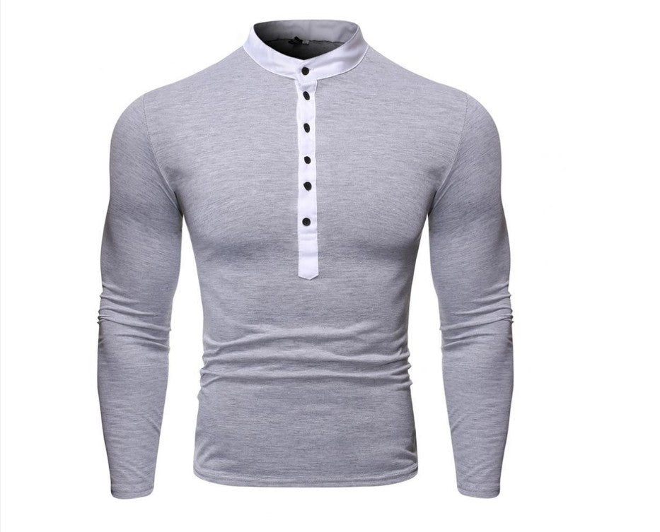 Herren Langarmshirt mit Henley-Kragen und kontrastierenden Knöpfen Echoarchiv
