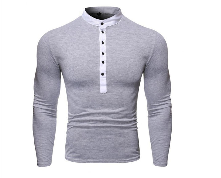 Herren Langarmshirt mit Henley-Kragen und kontrastierenden Knöpfen Echoarchiv