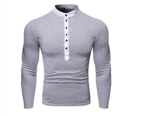 Herren Langarmshirt mit Henley-Kragen und kontrastierenden Knöpfen Echoarchiv