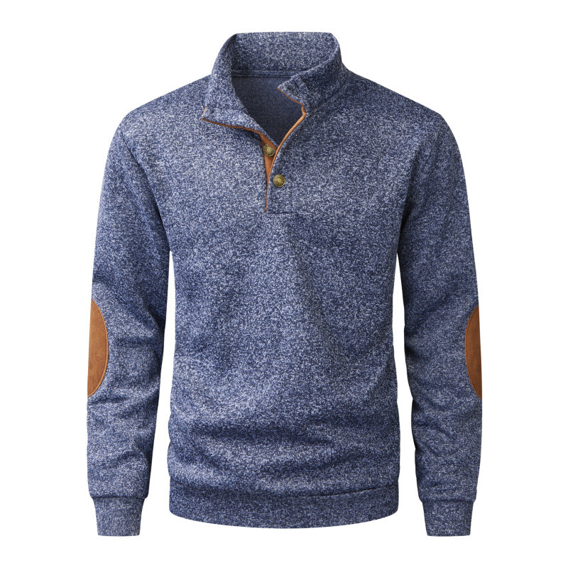 Herren Strickpullover mit Stehkragen, Knopfleiste & Ellbogenpatches Echo Archiv