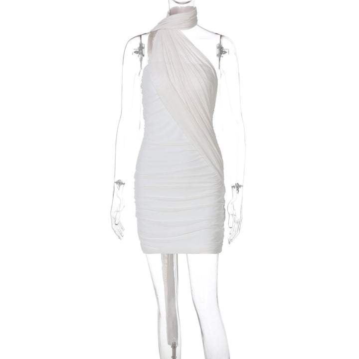 Damen elegantes Minikleid aus leichtem, drapiertem Stoff mit asymmetrischem Ausschnitt Echo Archiv