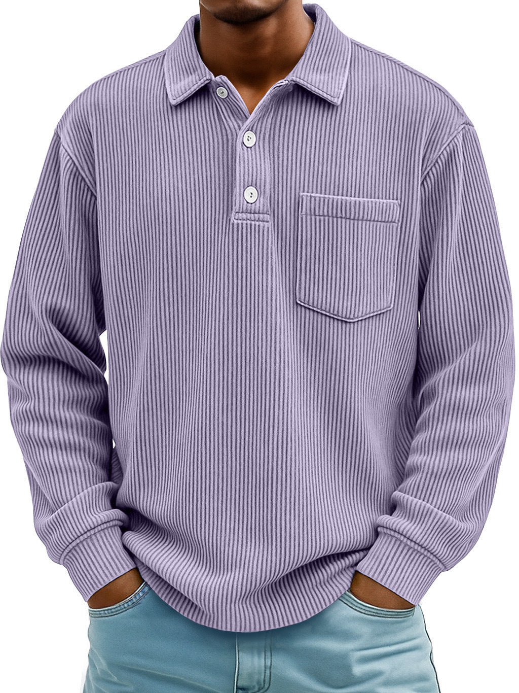 Herren Lässiger Longsleeve Poloshirt aus strukturiertem Stoff Echoarchiv