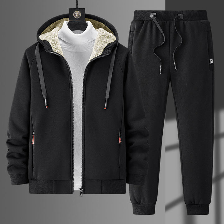Herren fleecegefüttertes Freizeit-Jogginganzug-Set mit Kapuzenjacke und konisch geschnittener Jogginghose Echoarchiv