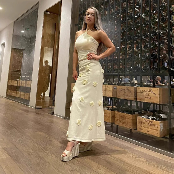 Damen Elegantes Maxikleid mit feinen Blumenapplikationen Echo Archiv