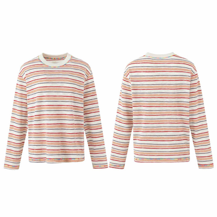 Damen Leichtes gestreiftes Langarm-Strickshirt mit Rundhalsausschnitt Echoarchiv