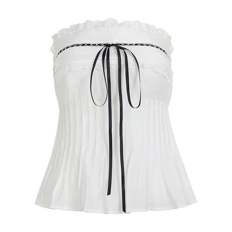 Damen Off-Shoulder Blusenshirt mit Rüschen und Bindeband Echo Archiv