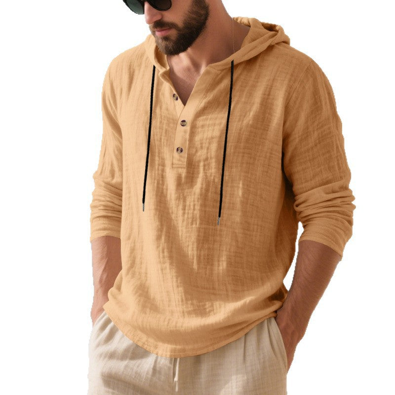 Herren lässiger Kapuzenshirt mit Knopfleiste und atmungsaktiver Baumwollmischung Echoarchiv