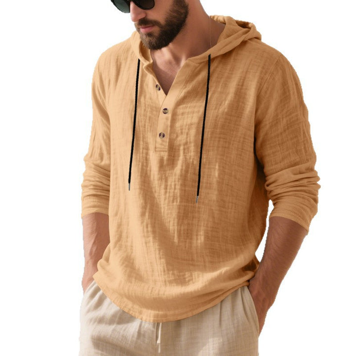 Herren lässiger Kapuzenshirt mit Knopfleiste und atmungsaktiver Baumwollmischung Echoarchiv