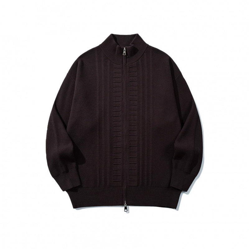 Herren Grobgestrickter Zip-Cardigan mit hohem Kragen und Doppelreißverschluss Echo Archiv