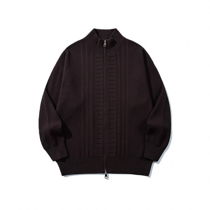 Herren Grobgestrickter Zip-Cardigan mit hohem Kragen und Doppelreißverschluss Echo Archiv