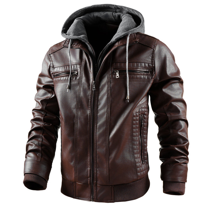 Herren modische Lederjacke mit abnehmbarem Kapuzenfutter Echoarchiv