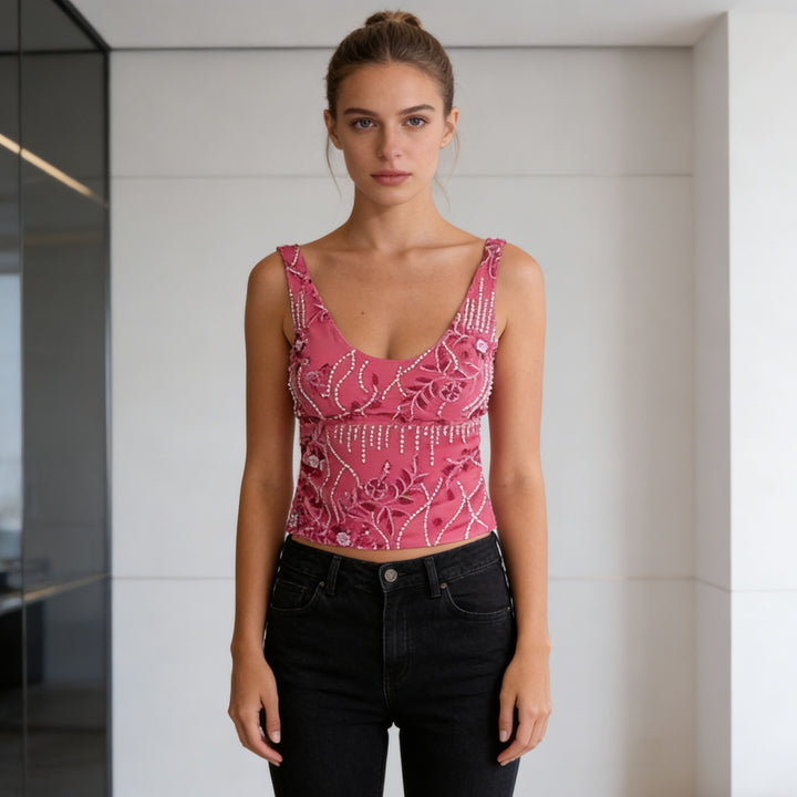 Damen Glamouröses Top mit funkelnden Stickereien und schmalen Trägern Echo Archiv