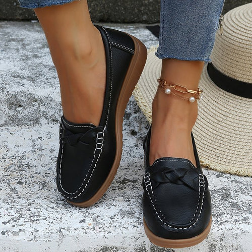 Damen nan Mokassin-Loafer mit geflochtenem Vorderblatt sichtbarer Kontrastnaht und ergonomischer Keilsohle Echo Archiv