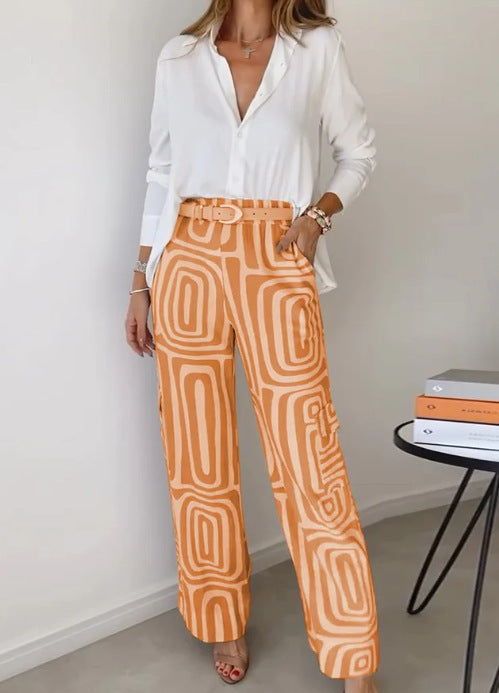 Frauen weite Palazzo-Hose mit grafischem Retro-Print Echoarchiv