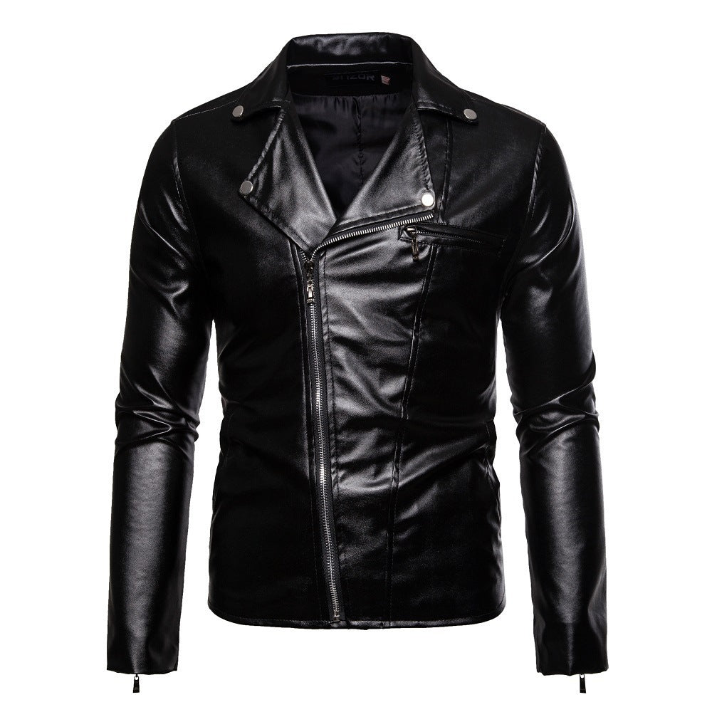 Herren moderne Bikerjacke mit asymmetrischem Reißverschluss und Lederoptik Echoarchiv