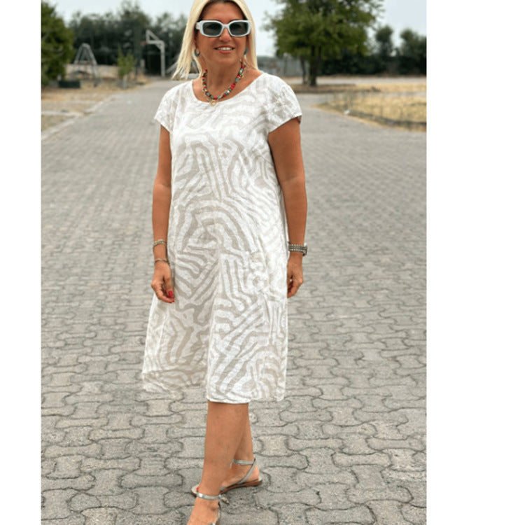 Damen nan knielanges A-Linien-Midikleid mit strukturierter Jacquardoptik und Rundhalsausschnitt Echo Archiv