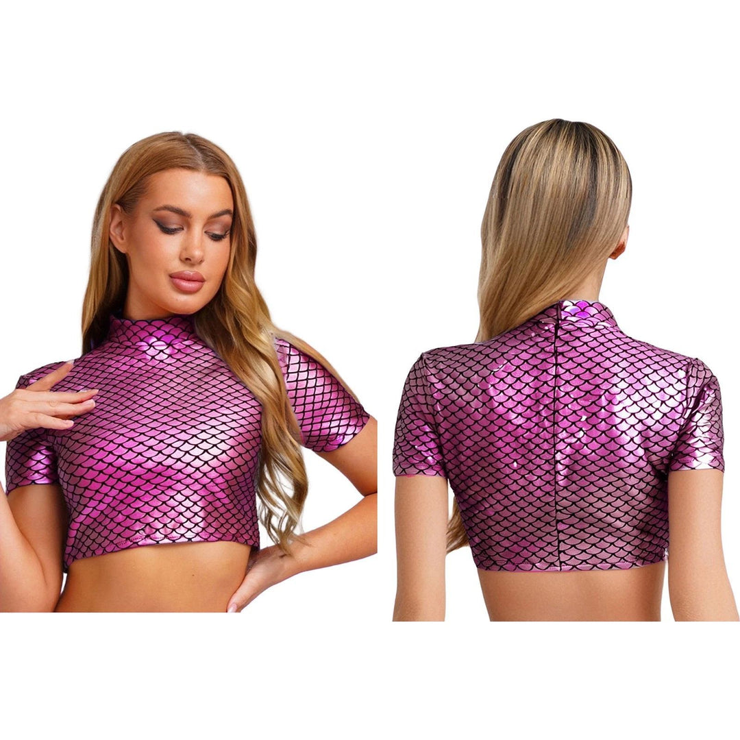 Damen Glitzerndes Cropped Shirt mit schimmerndem Fischschuppen-Muster Echo Archiv