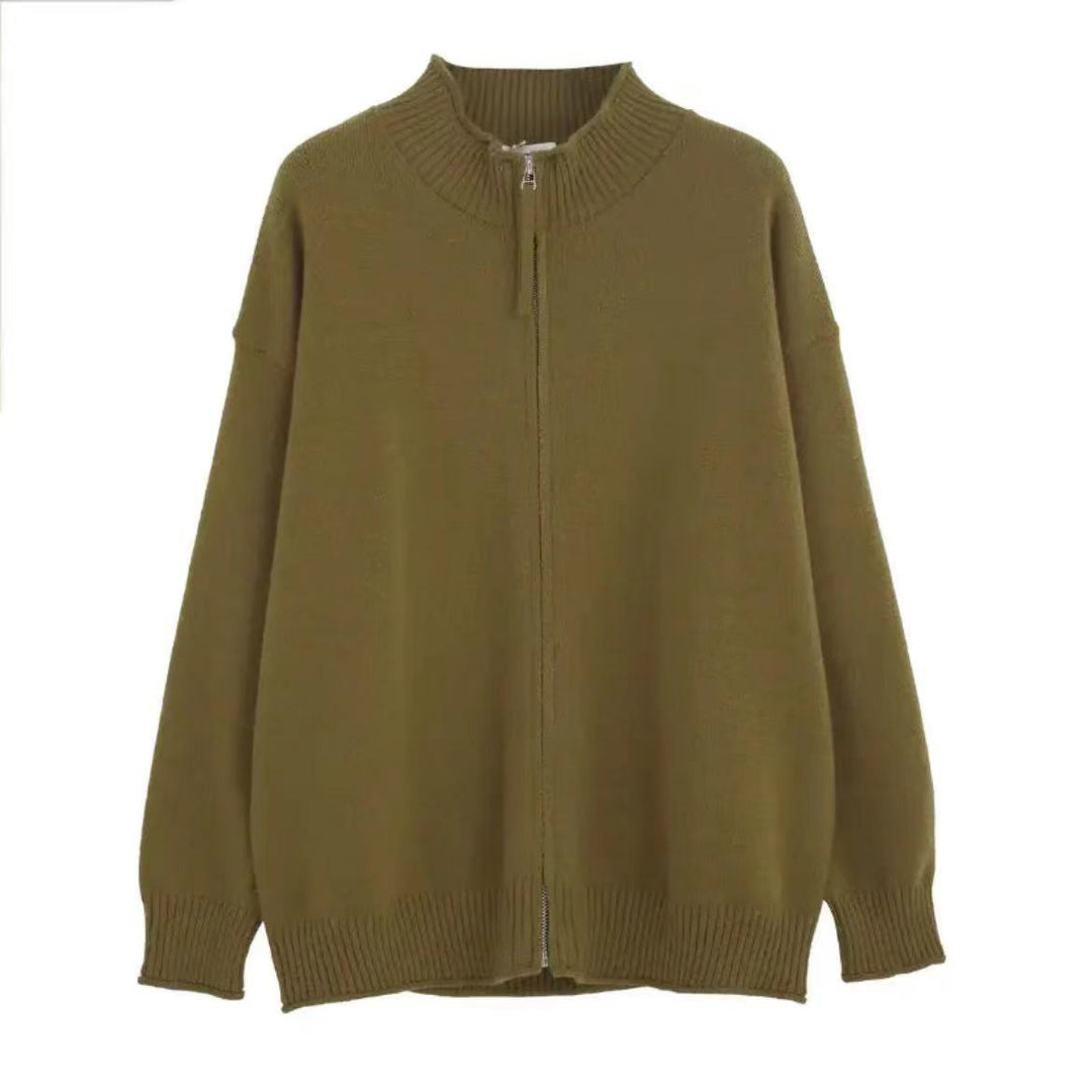 Damen Freizeit Strickjacke mit hohem Kragen und Reißverschluss Echoarchiv