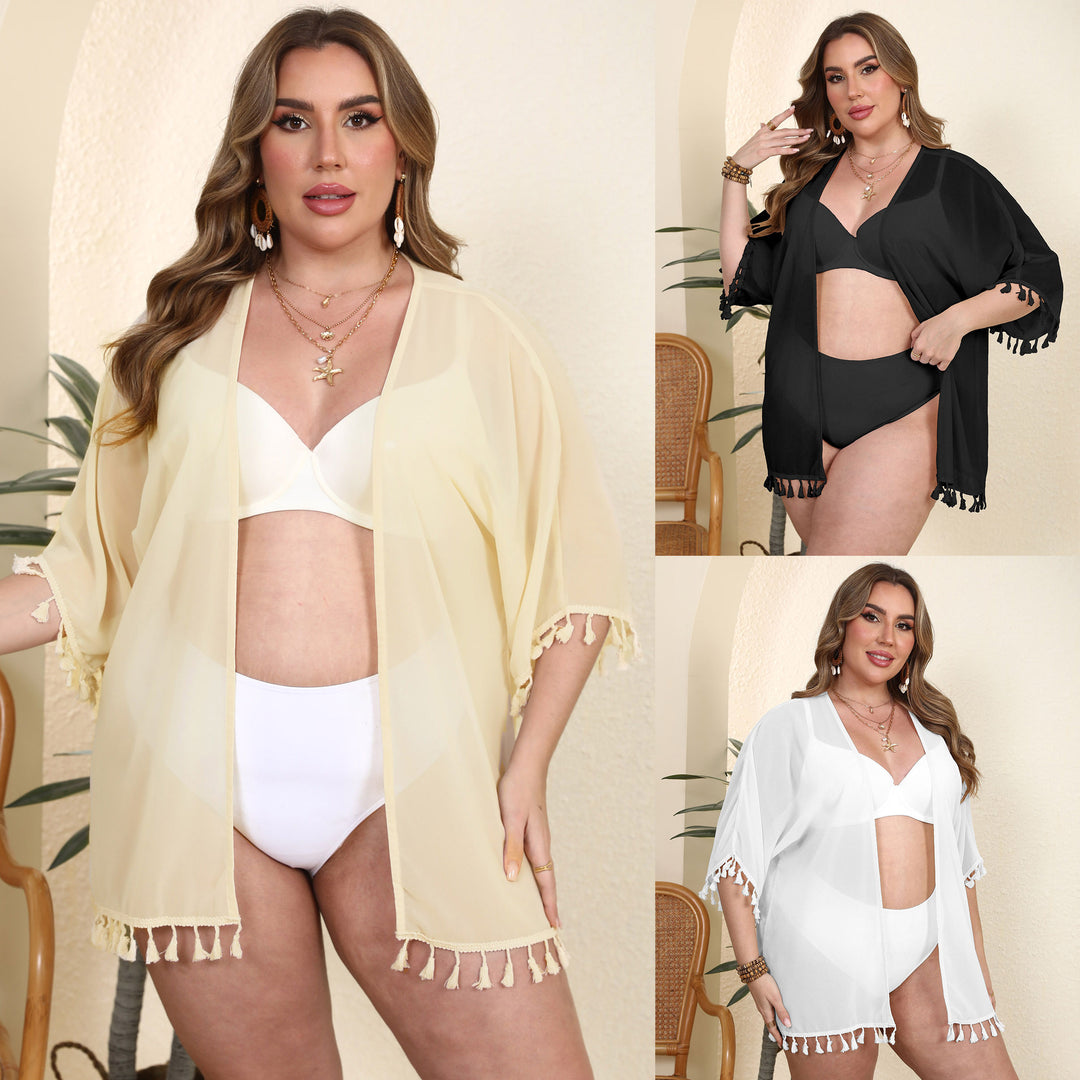 Damen luftiger Kaftan mit bezauberndem Fransenabschluss Echo Archiv