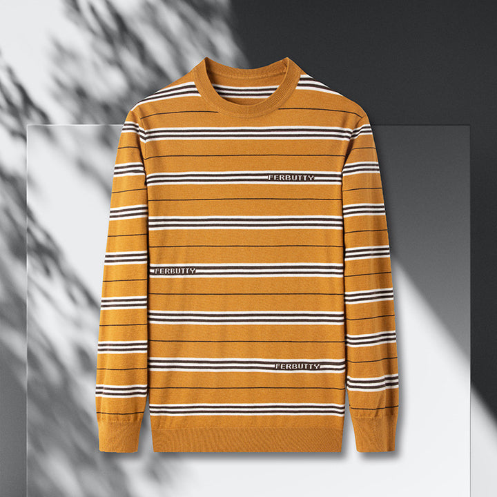 Herren modischer Strickpullover mit Streifenmuster und Rundhalsausschnitt Echoarchiv