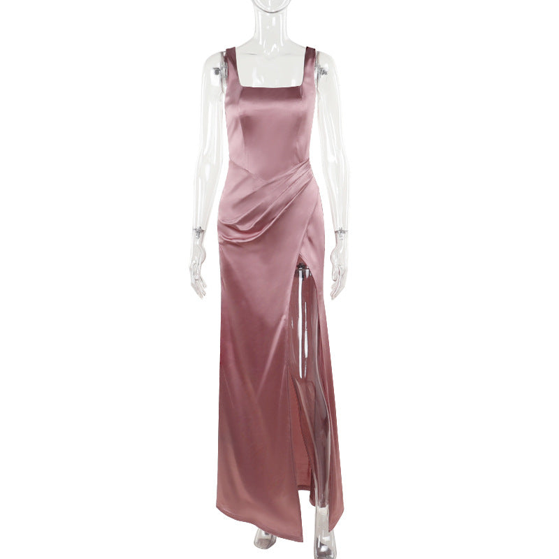 Damen elegantes Maxikleid mit anliegendem Oberteil und hohem Schlitz Echo Archiv