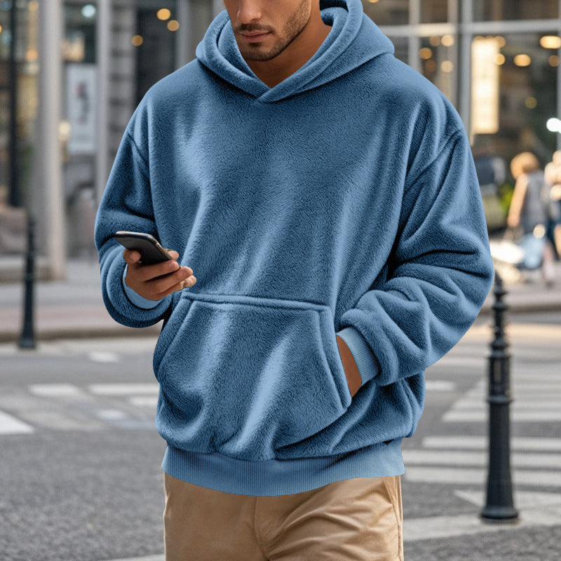 Herren nan kuscheliger Oversize-Fleece-Hoodie mit Kängurutasche und geripptem Saum Echo Archiv