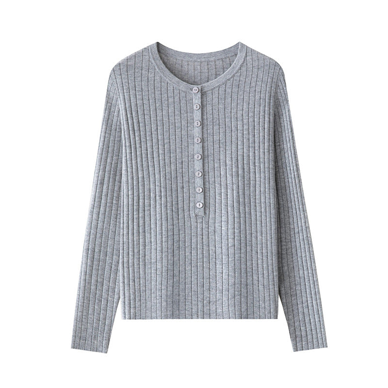Damen Feinstrick-Pullover mit Henley-Knopfleiste und Rippenstruktur Echo Archiv