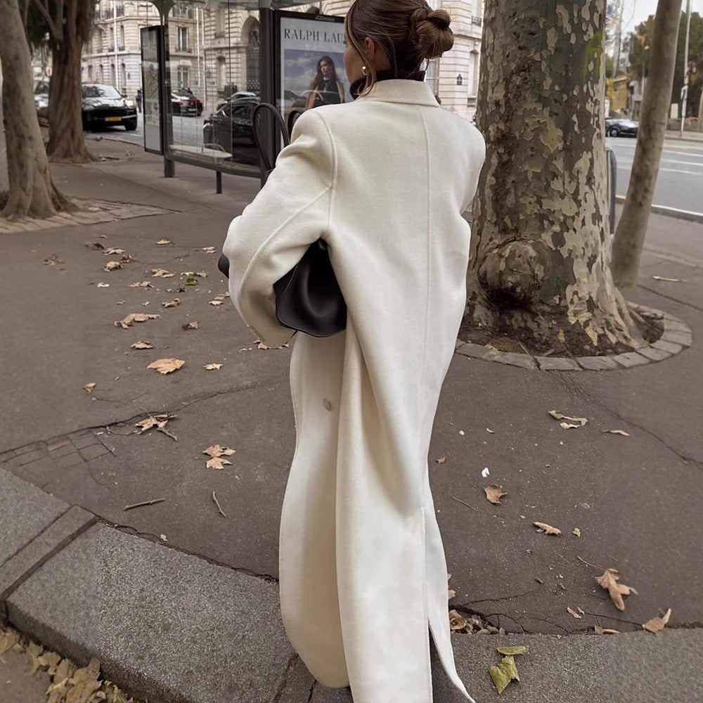 Damen Maxilanger doppelreihiger Wollmix-Mantel mit Oversize-Schnitt und Reverskragen Echoarchiv
