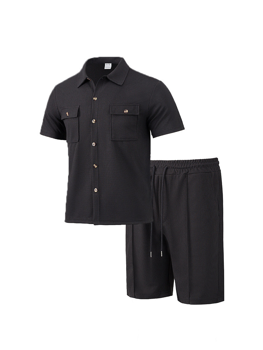 Herren lässiges Kurzarmhemd und elastische Shorts-Set Echoarchiv