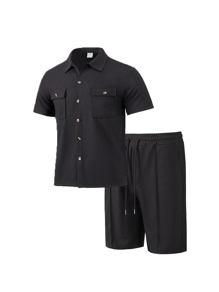 Herren lässiges Kurzarmhemd und elastische Shorts-Set Echoarchiv