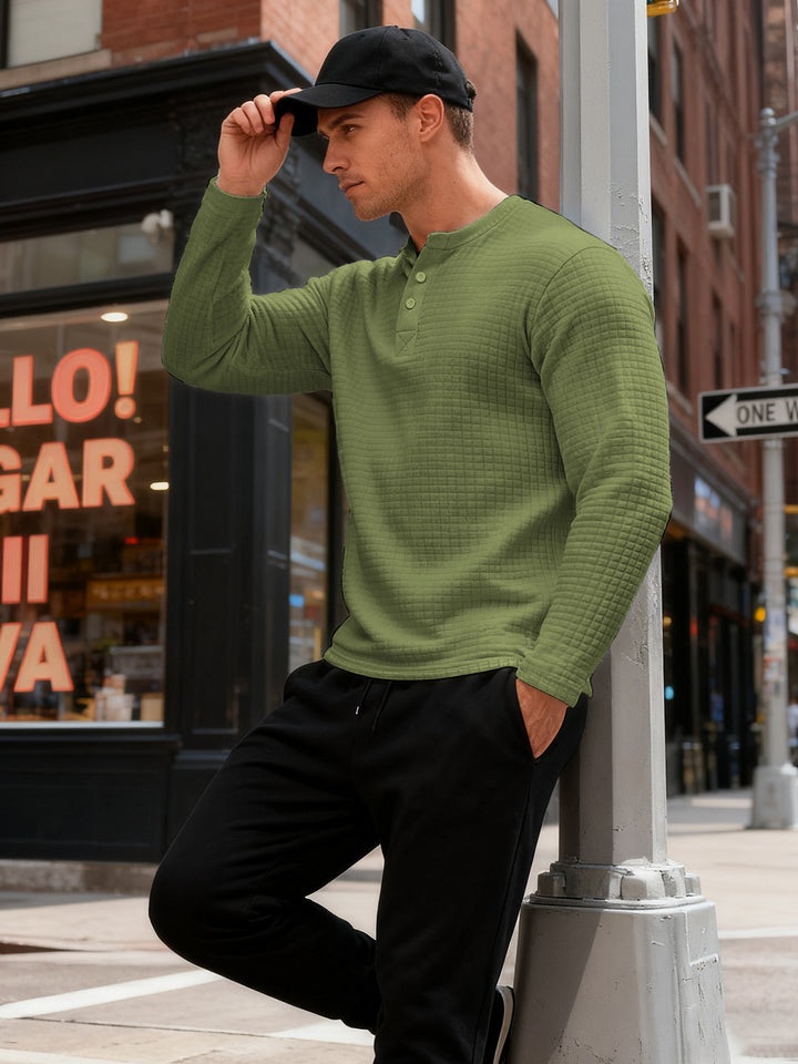 Herren nan strukturiertes Henley-Langarmshirt aus Waffelstrick mit Stehkragen und schmaler Silhouette Echo Archiv