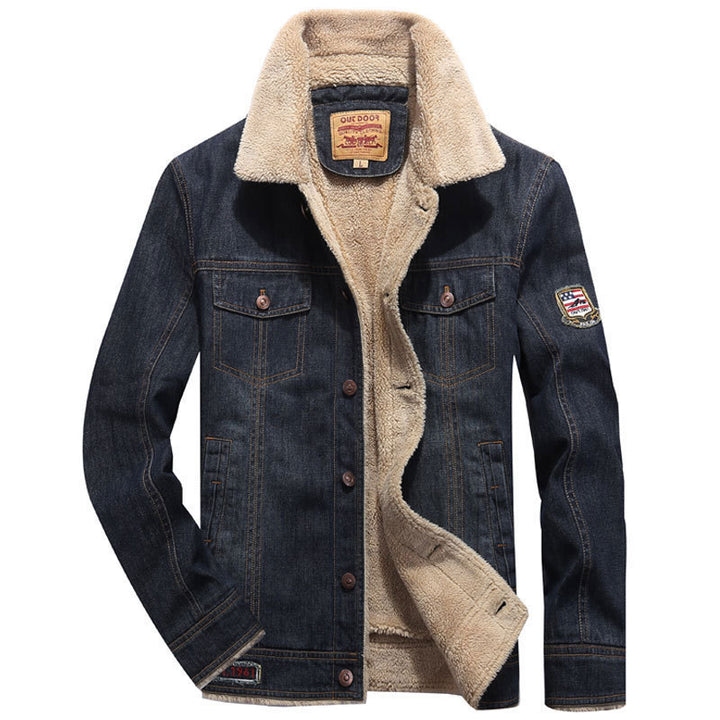 Herren Denim-Workerjacke mit wärmender Teddyfleece-Innenlage und Sherpa-Kragen – Denvaro