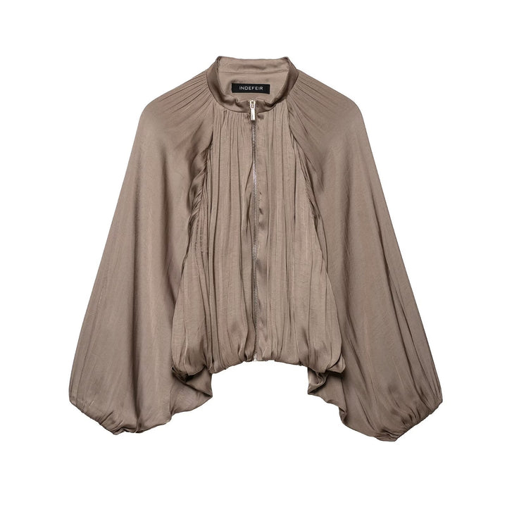 Damen Gefaltete Cropped Capejacke mit Reißverschluss und balloniertem Saum Echoarchiv