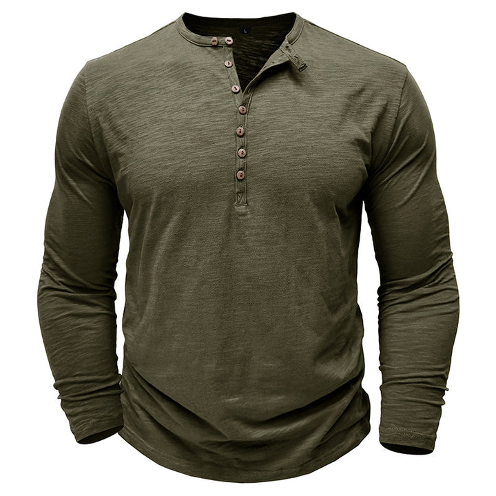 Herren Langarm-Henley-Shirt mit eleganter Knopfleiste und strukturiertem Stoff Echoarchiv