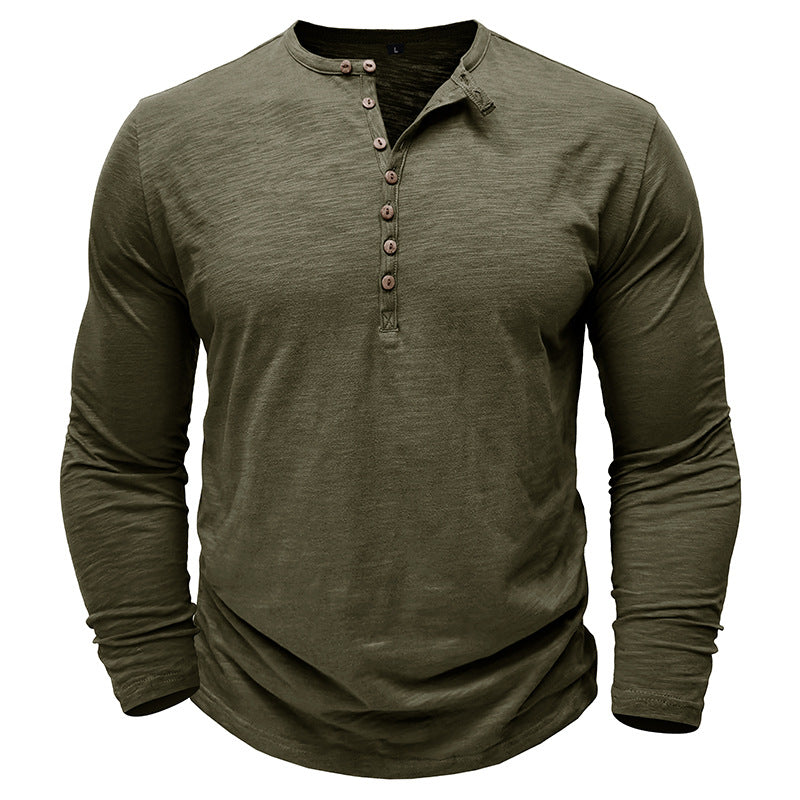 Herren Langarm-Henley-Shirt mit antikem Knopfdetail Echoarchiv