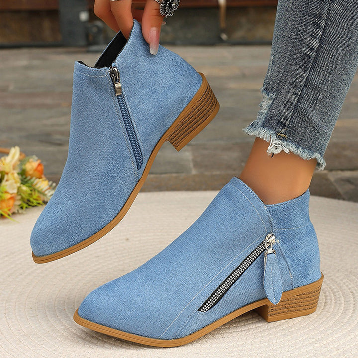 Damen Kurzschaft-Stiefeletten mit seitlichem Reißverschluss und kleinem Blockabsatz – Varelle